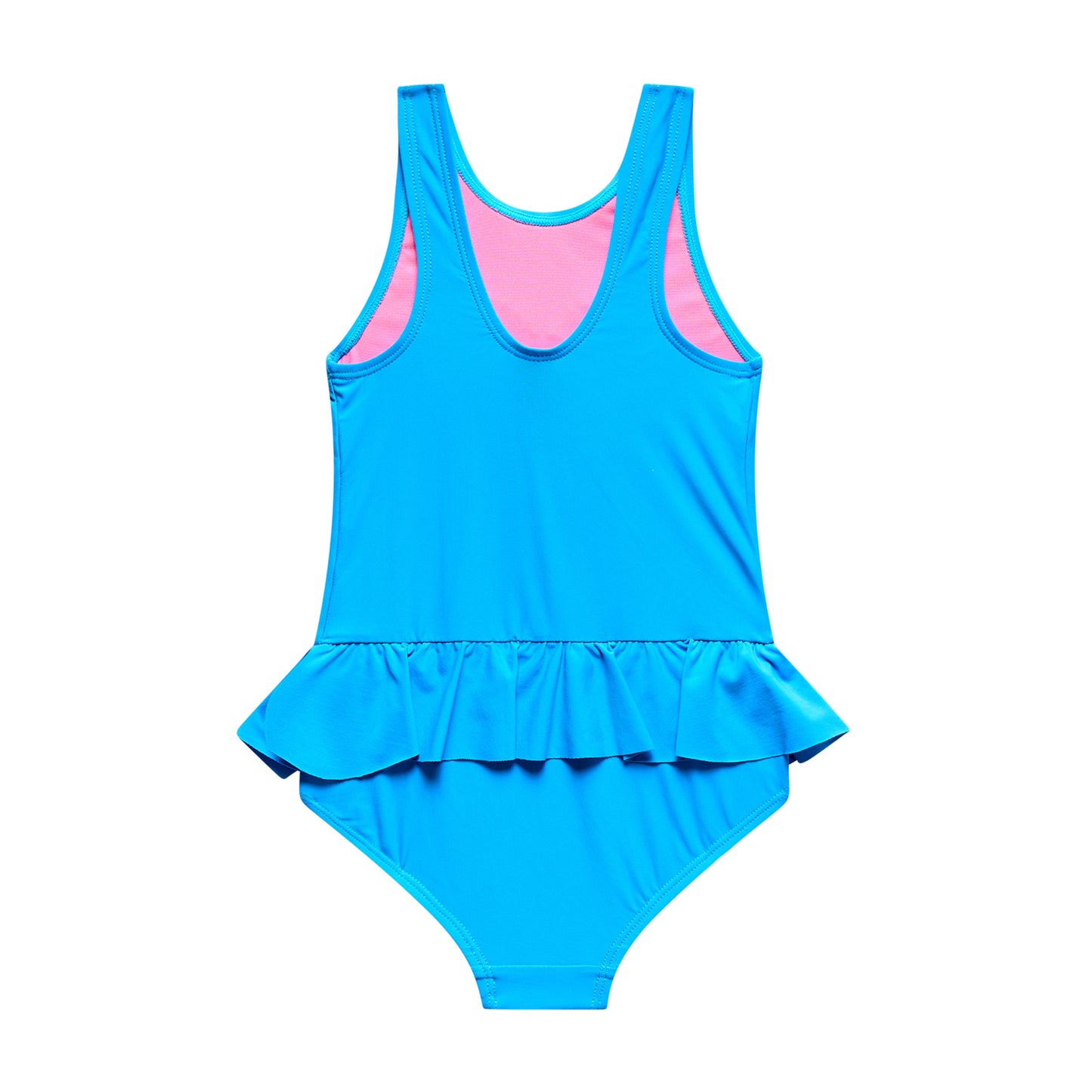 Little Girls Gliteratti - Chiffon Heart Wrap-Around Ruffle One Piece - Blue Horizon