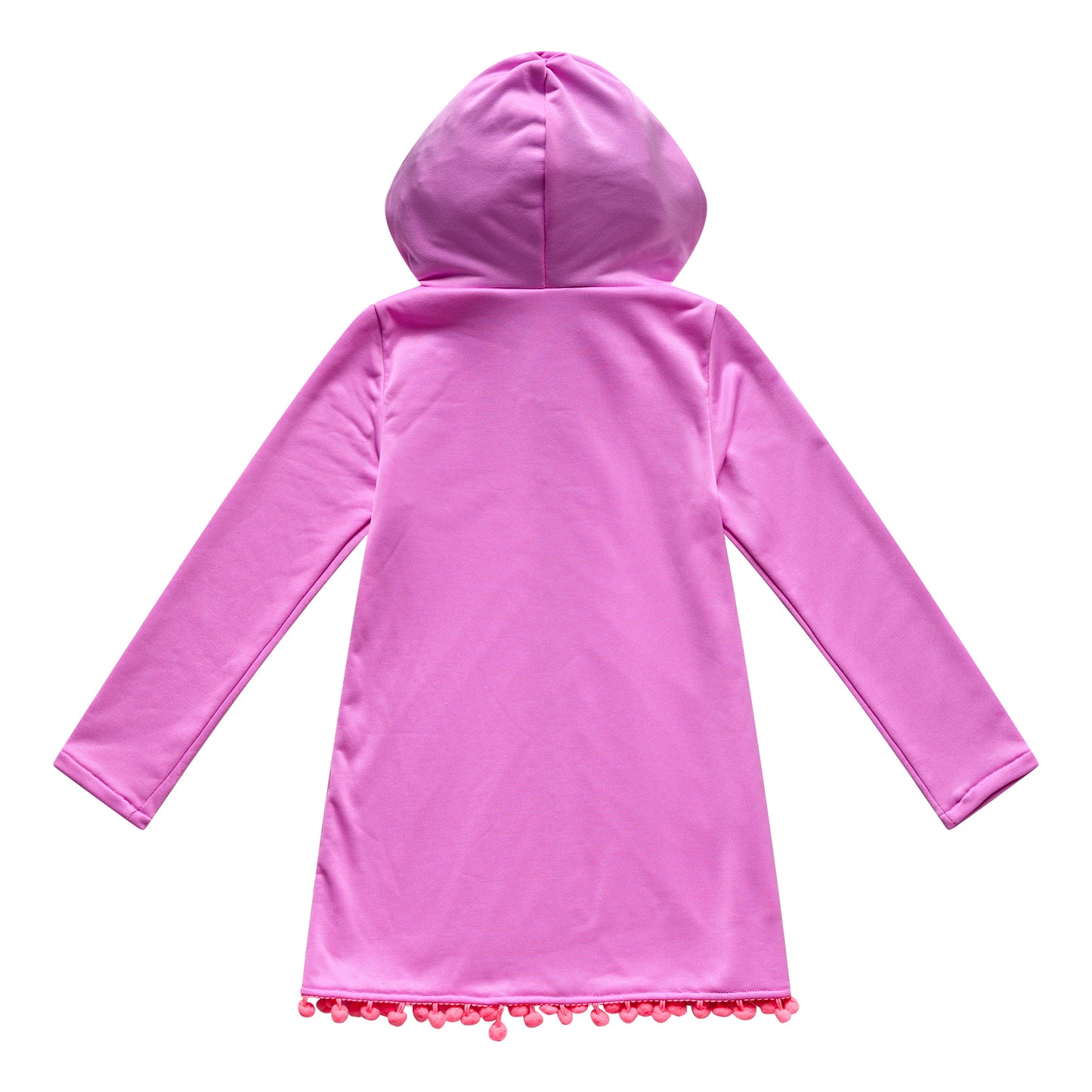 Little Girls Cover Me In Sunshine - Coverup Tunic with Pom Poms - Cyber Pink