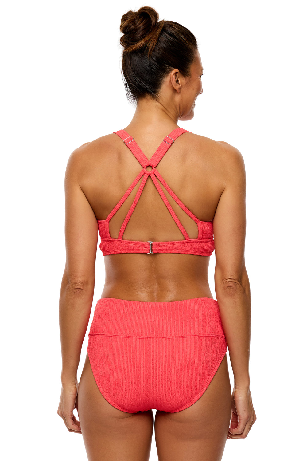 Mini Pucker Rib - Harmony High Waist Swim Bottom - Neo-Red