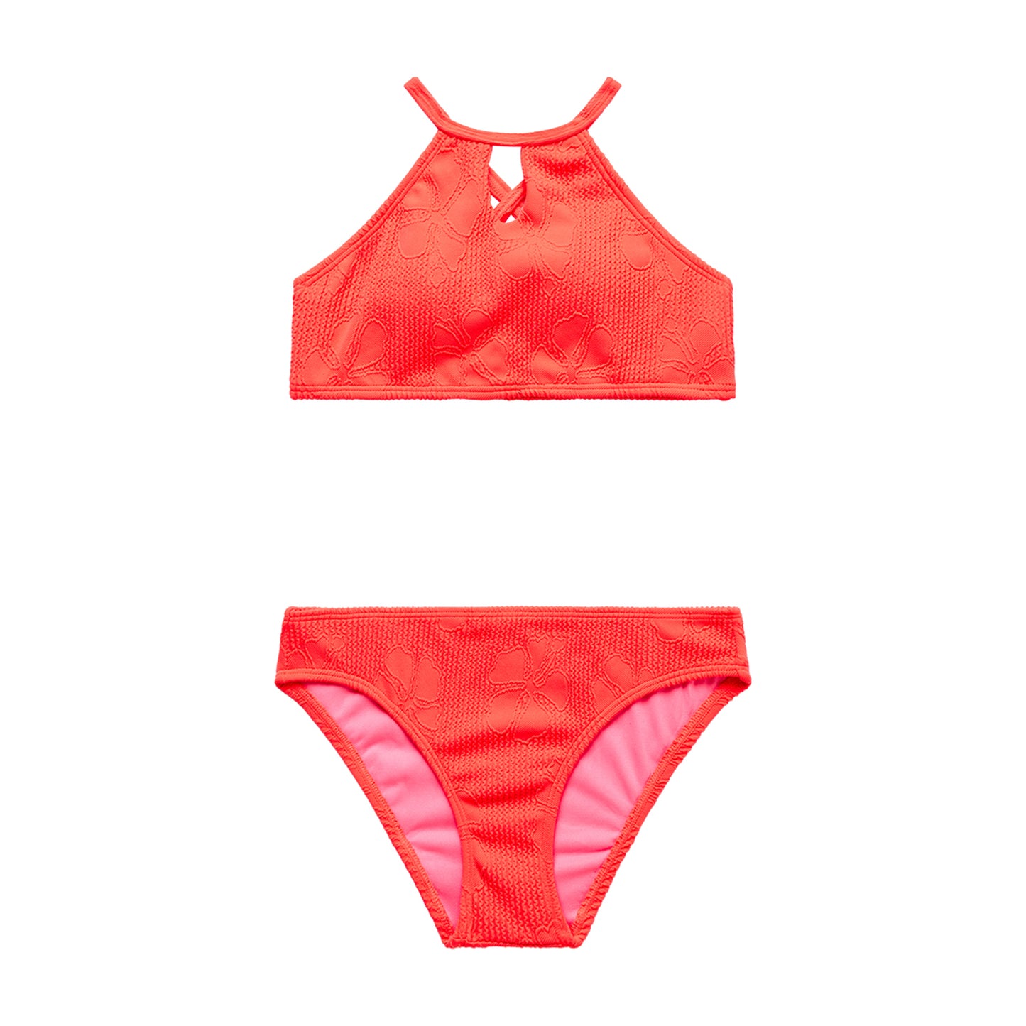 Big Girls Jacquard Hibiscus -  High neck Bra and Hipster Bottom