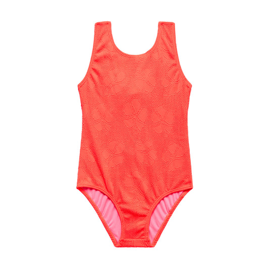 Big Girls Jacquard Hibiscus - Open Back One Piece