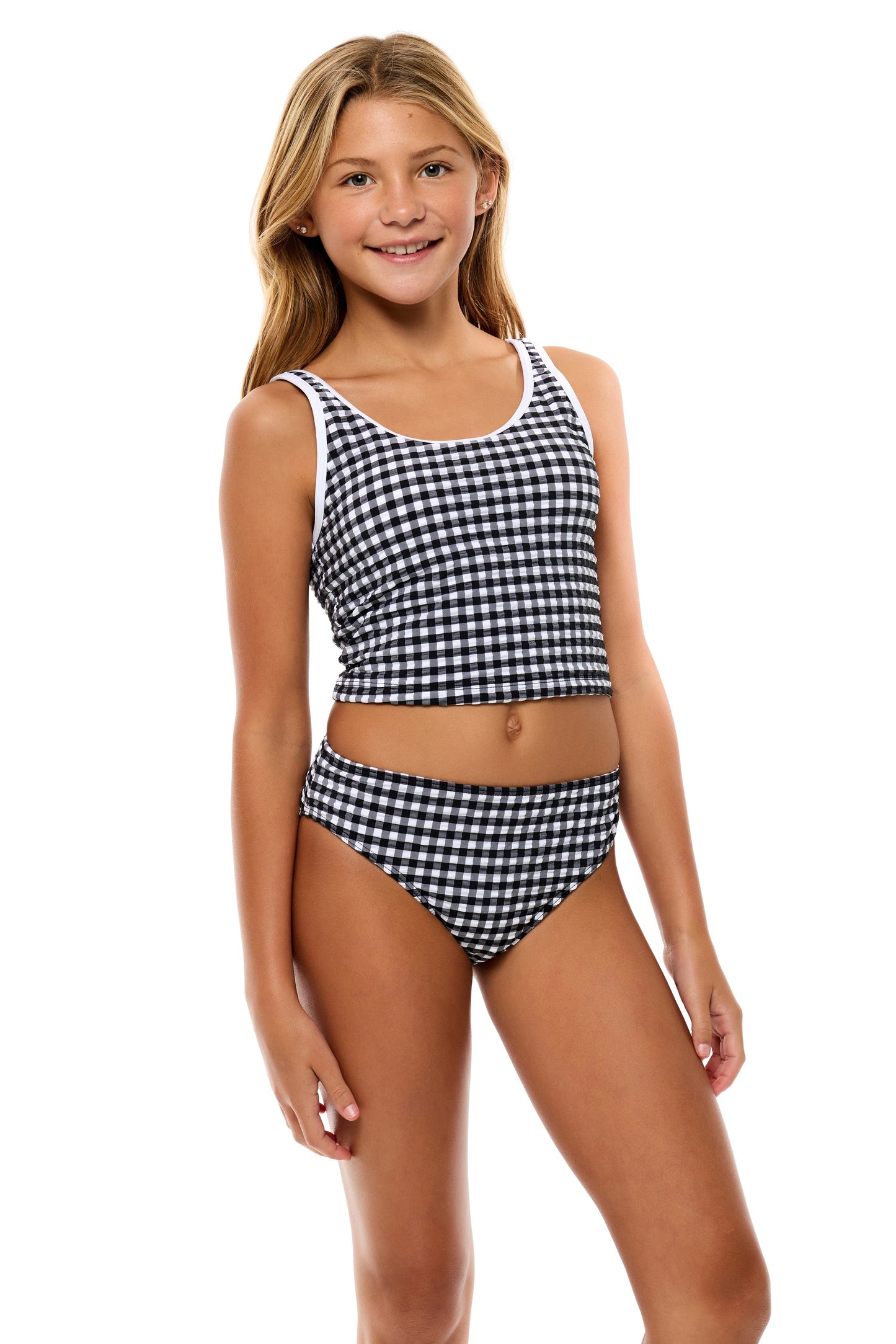 Big Girls Gingham- Tankini and Hipster Bottom - Black