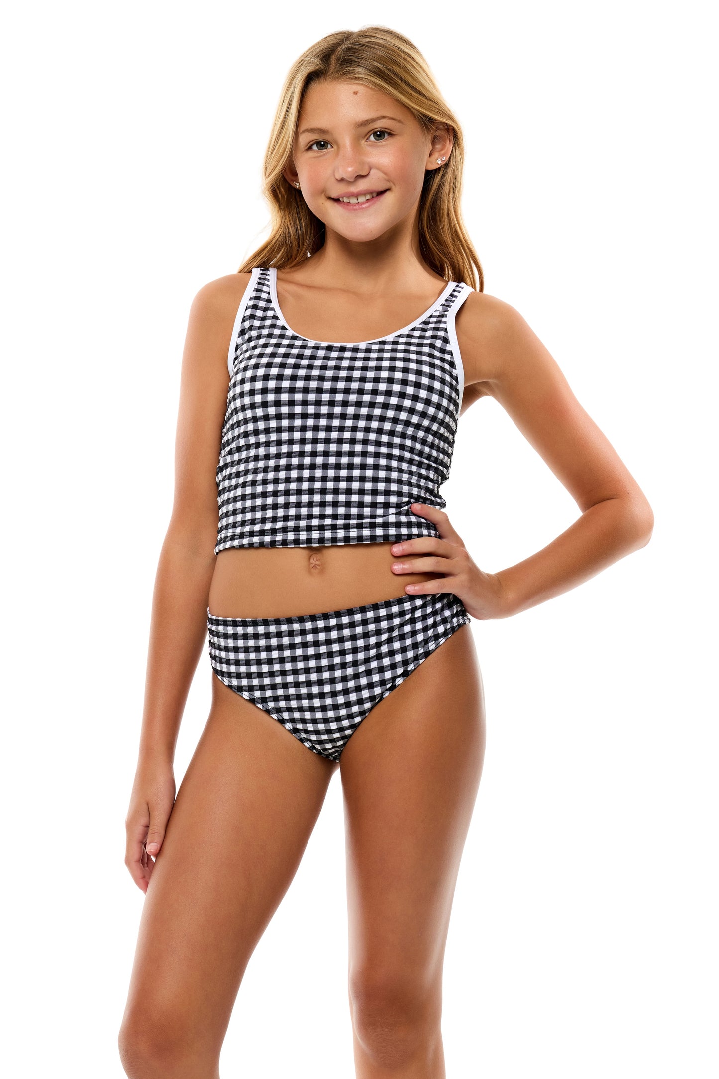 Big Girls Gingham- Tankini and Hipster Bottom - Black