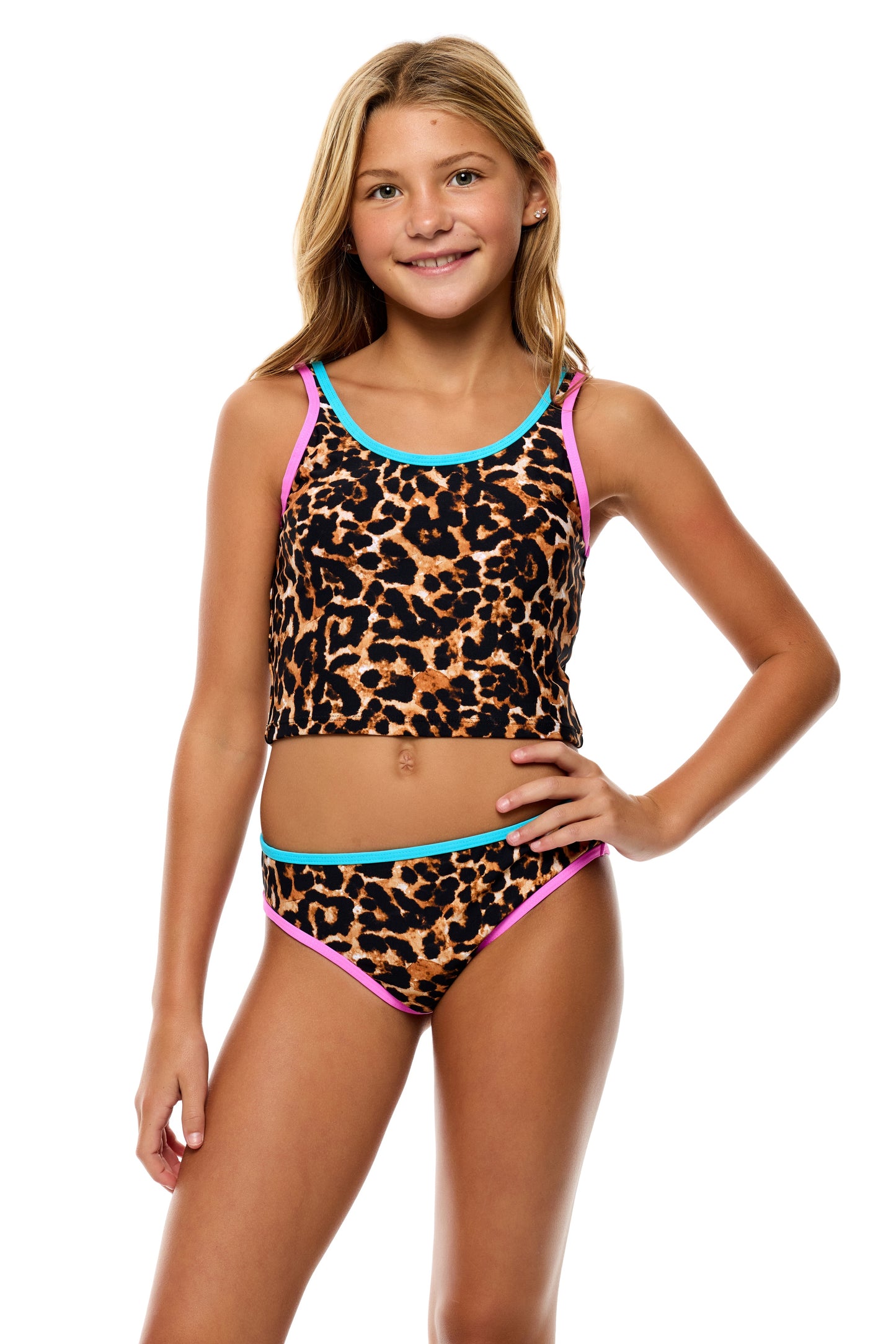 Big Girls Animal -Tankini and Hipster Bottom with Contrast Binding