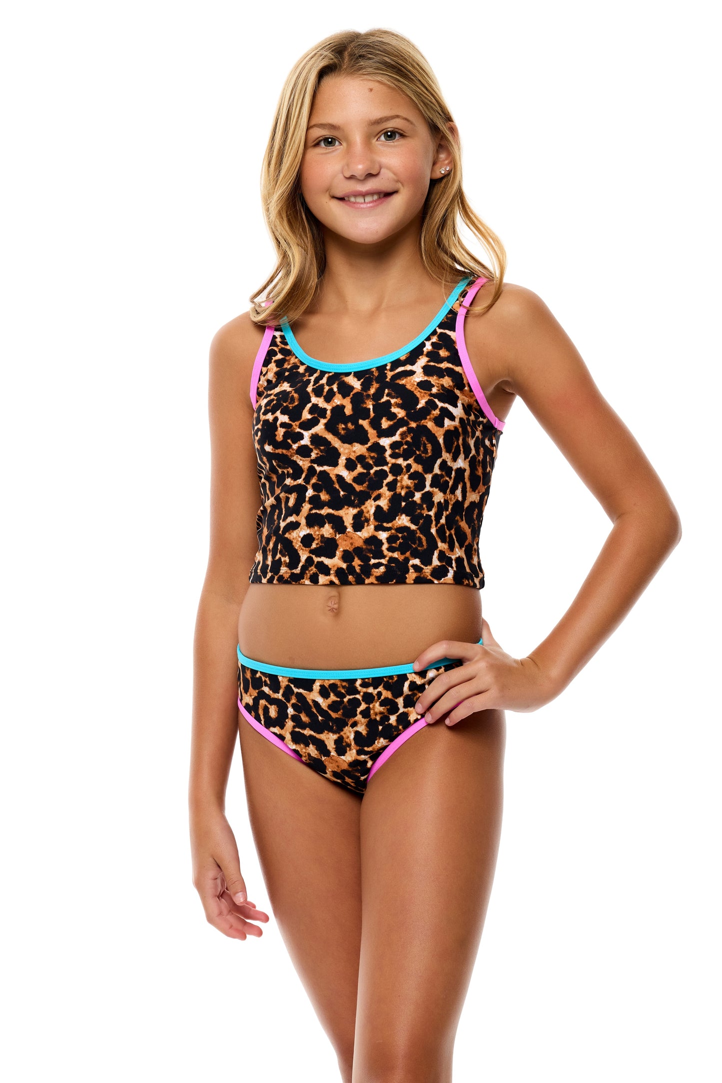 Big Girls Animal -Tankini and Hipster Bottom with Contrast Binding