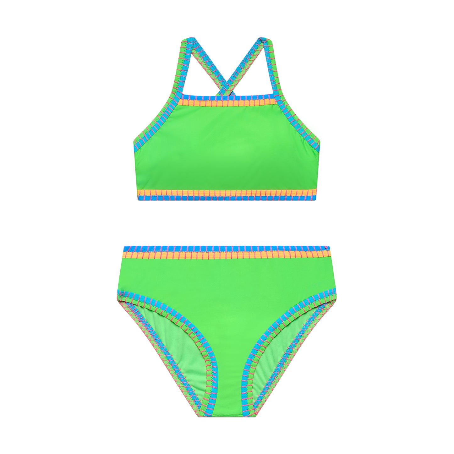 Big Girls Bold Moves - Whipstitch Binding X-Back Bra and Hipster Bottom - Bio-Lime