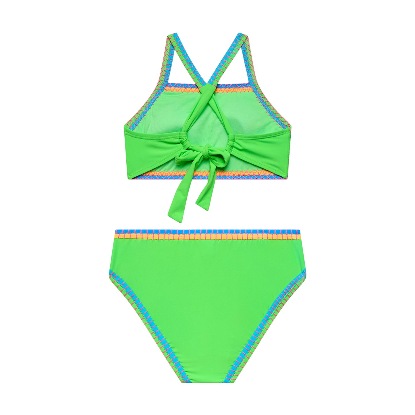 Big Girls Bold Moves - Whipstitch Binding X-Back Bra and Hipster Bottom - Bio-Lime