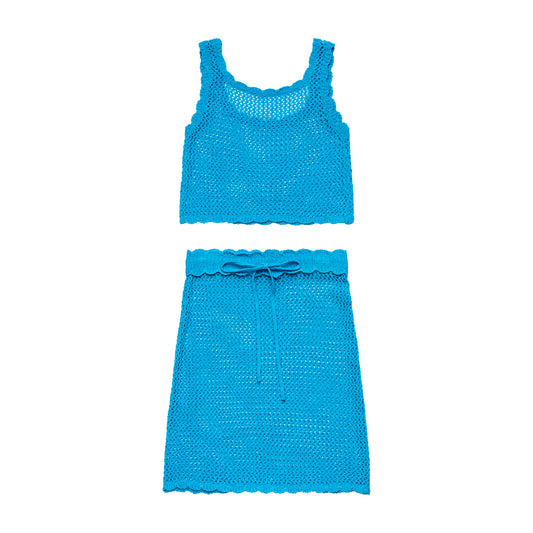 Big Girls Cover Me in Sunshine - Crochet Matching Set - Turquoise