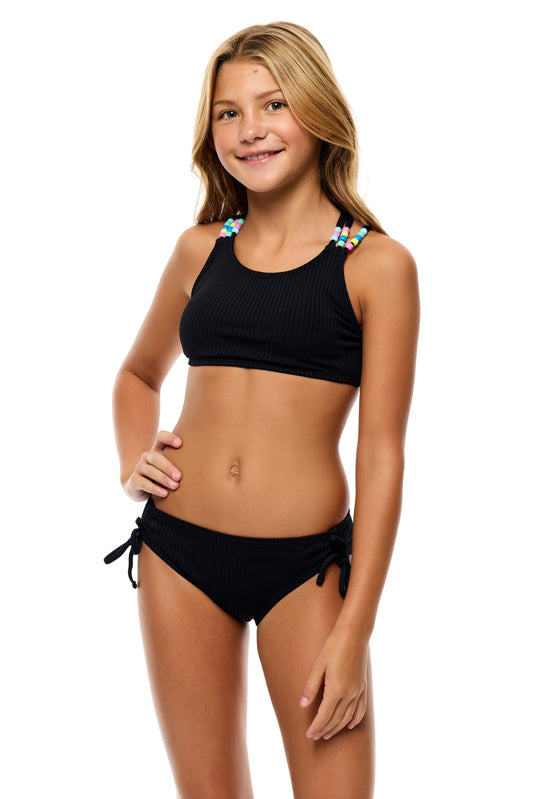 Big Girls Candy Girl - Pony Bead Bralette and Hipster Bottom - Black