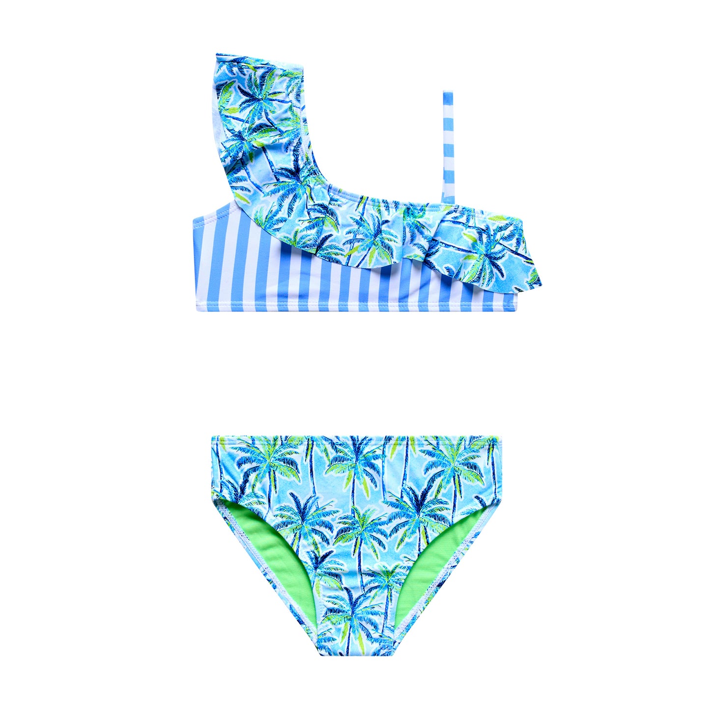Little Girls Palm Paradise - Asymmetrical Ruffle Bra and Hipster Bottom