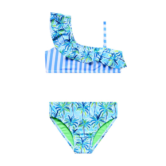 Little Girls Palm Paradise - Asymmetrical Ruffle Bra and Hipster Bottom