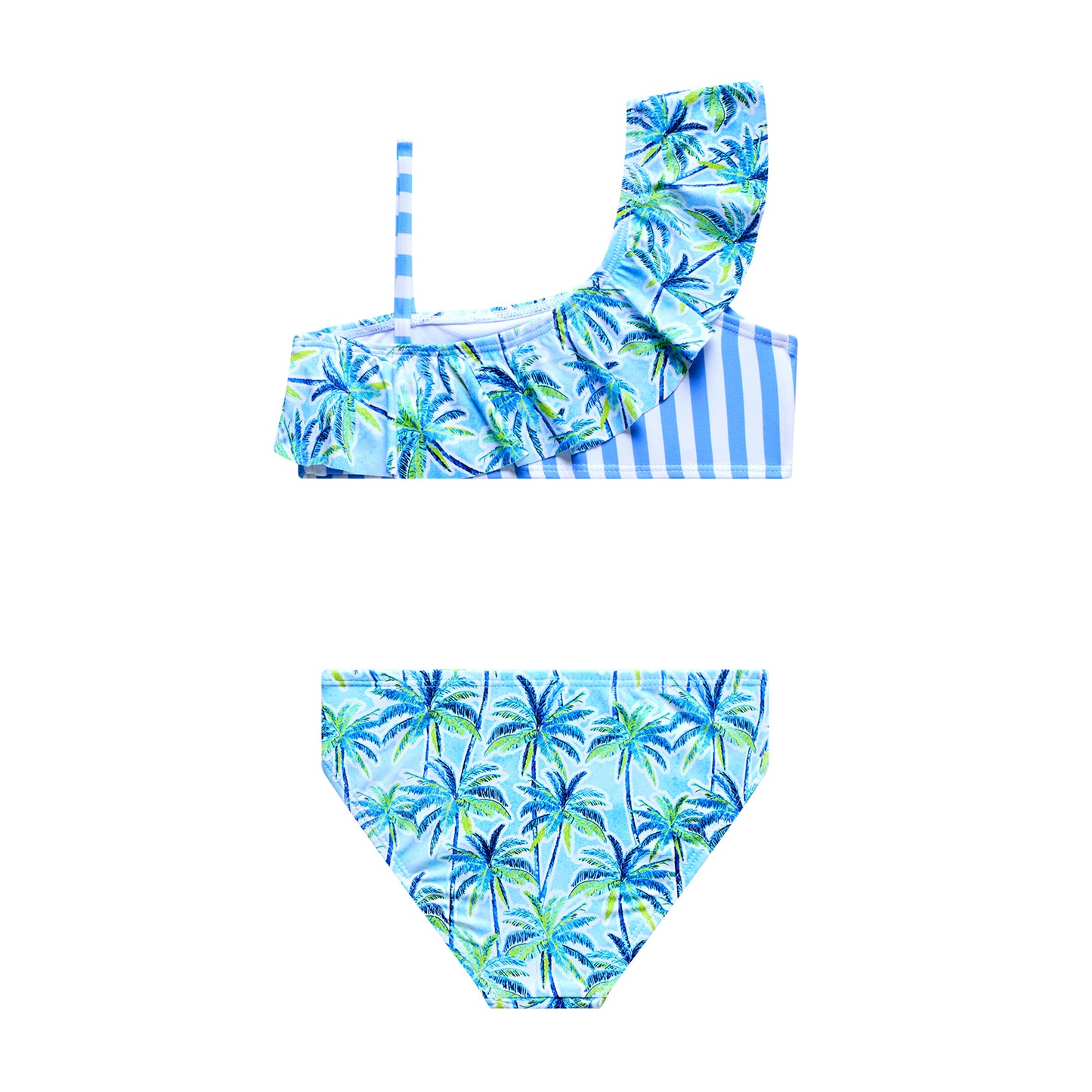 Little Girls Palm Paradise - Asymmetrical Ruffle Bra and Hipster Bottom