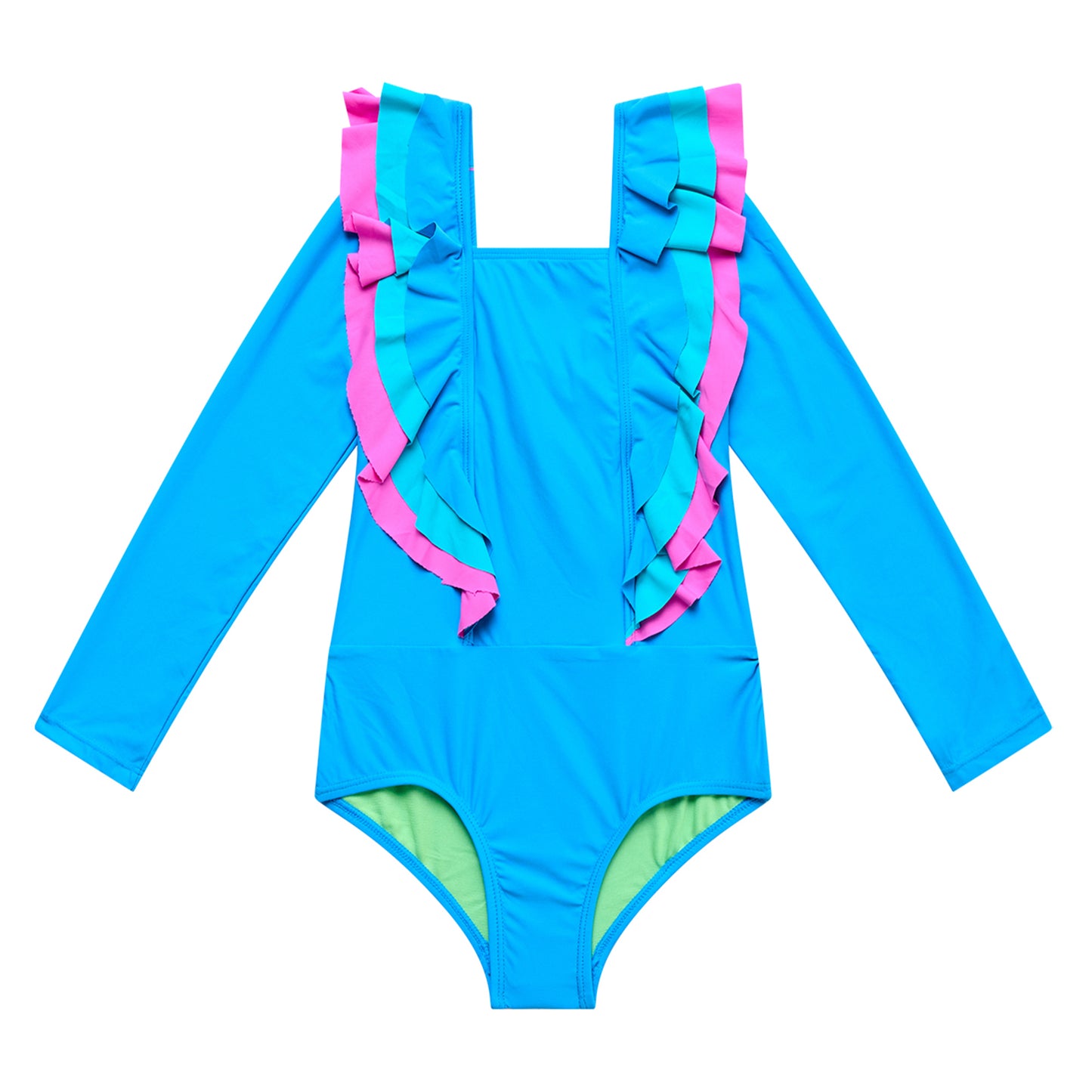 Little Girls Sunsets - Long Sleeve Ruffle Rash Suit