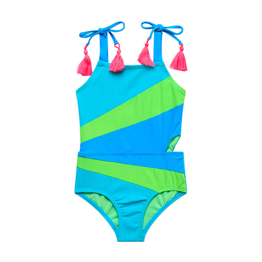 Little Girls Rays for Days - Tie Shoulder Cutout One Piece