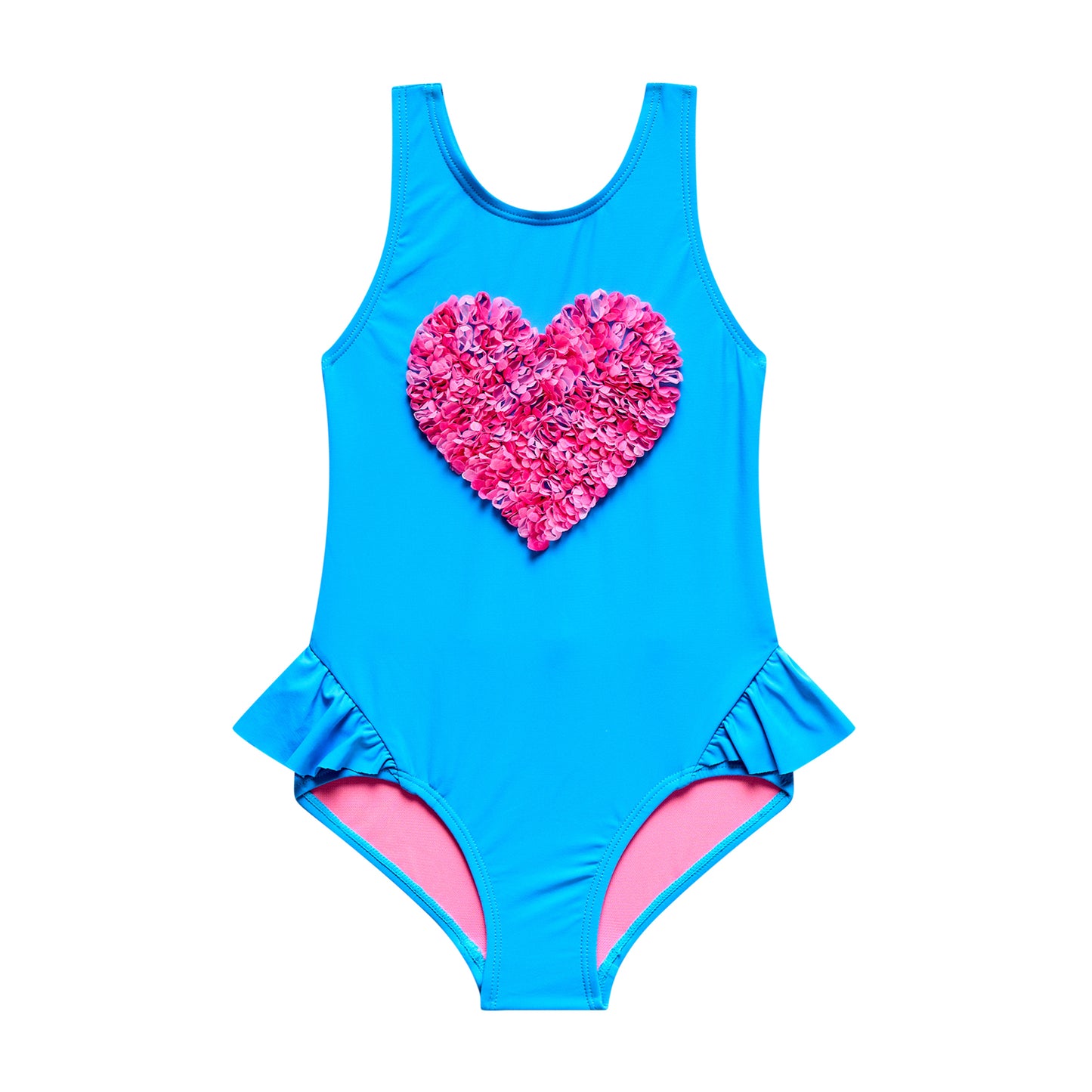 Little Girls Gliteratti - Chiffon Heart Wrap-Around Ruffle One Piece - Blue Horizon