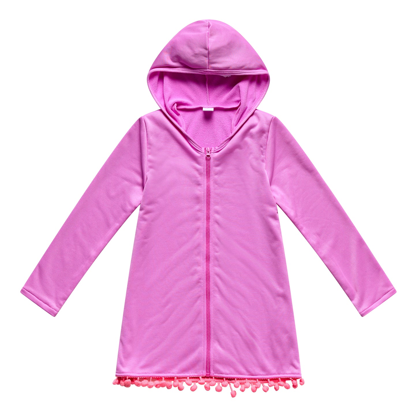 Little Girls Cover Me In Sunshine - Coverup Tunic with Pom Poms - Cyber Pink