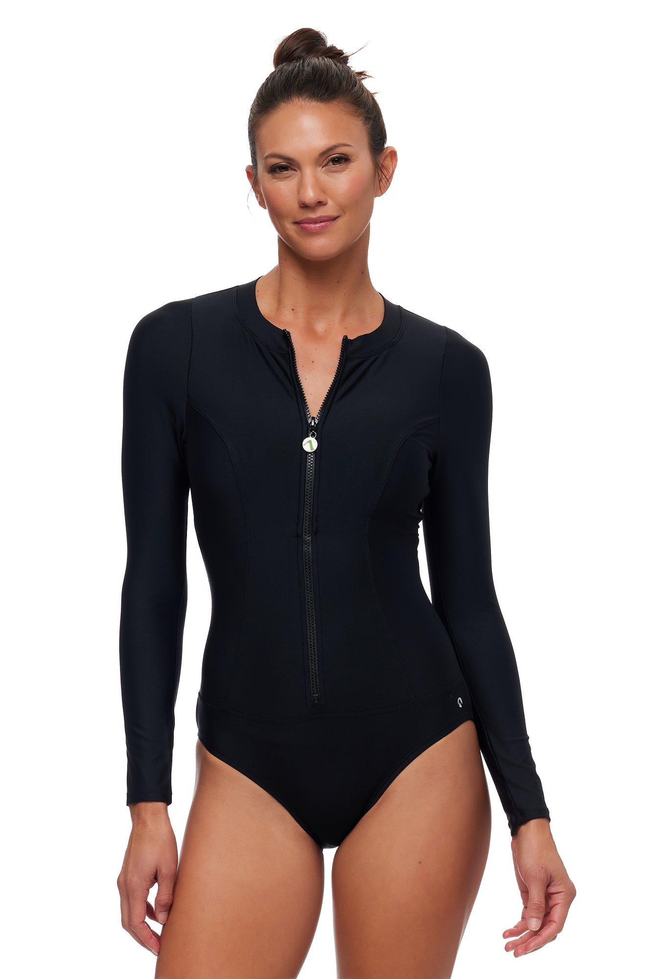 Good Karma - Long Sleeve Zip Malibu One Piece Swimsuit - Black