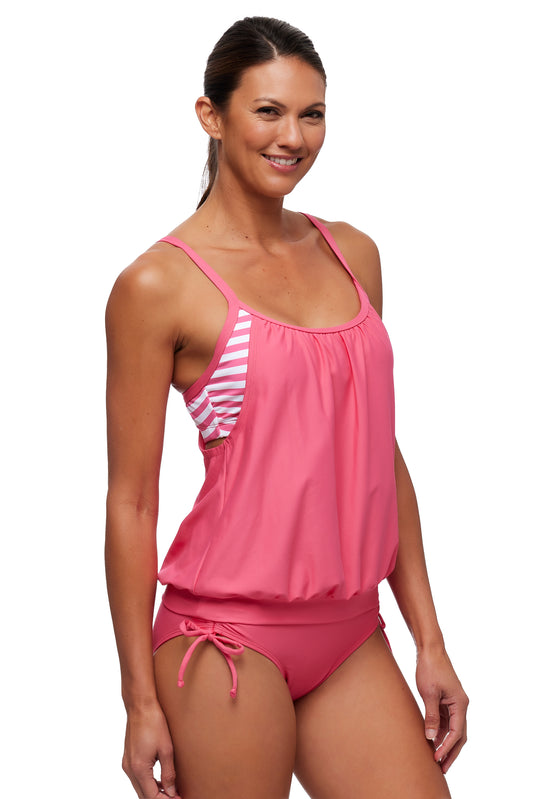 Sailaway Stripe - Double Up Tankini - Pink