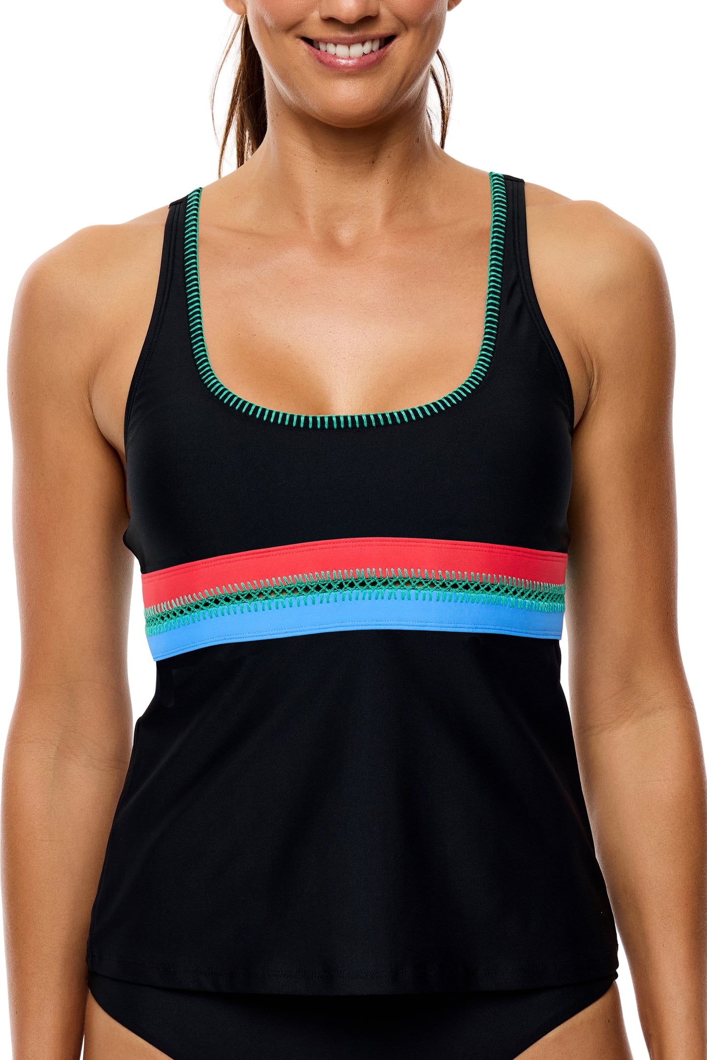 Good Karma Shaka - Serve Scoop Neck Tankini Swim Top - Black