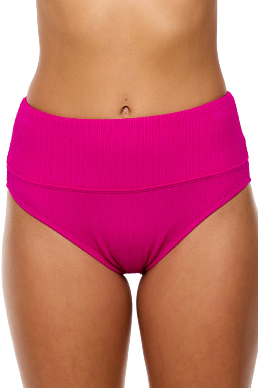 Mini Pucker Rib - Harmony High Waist Swim Bottom - Raspberry