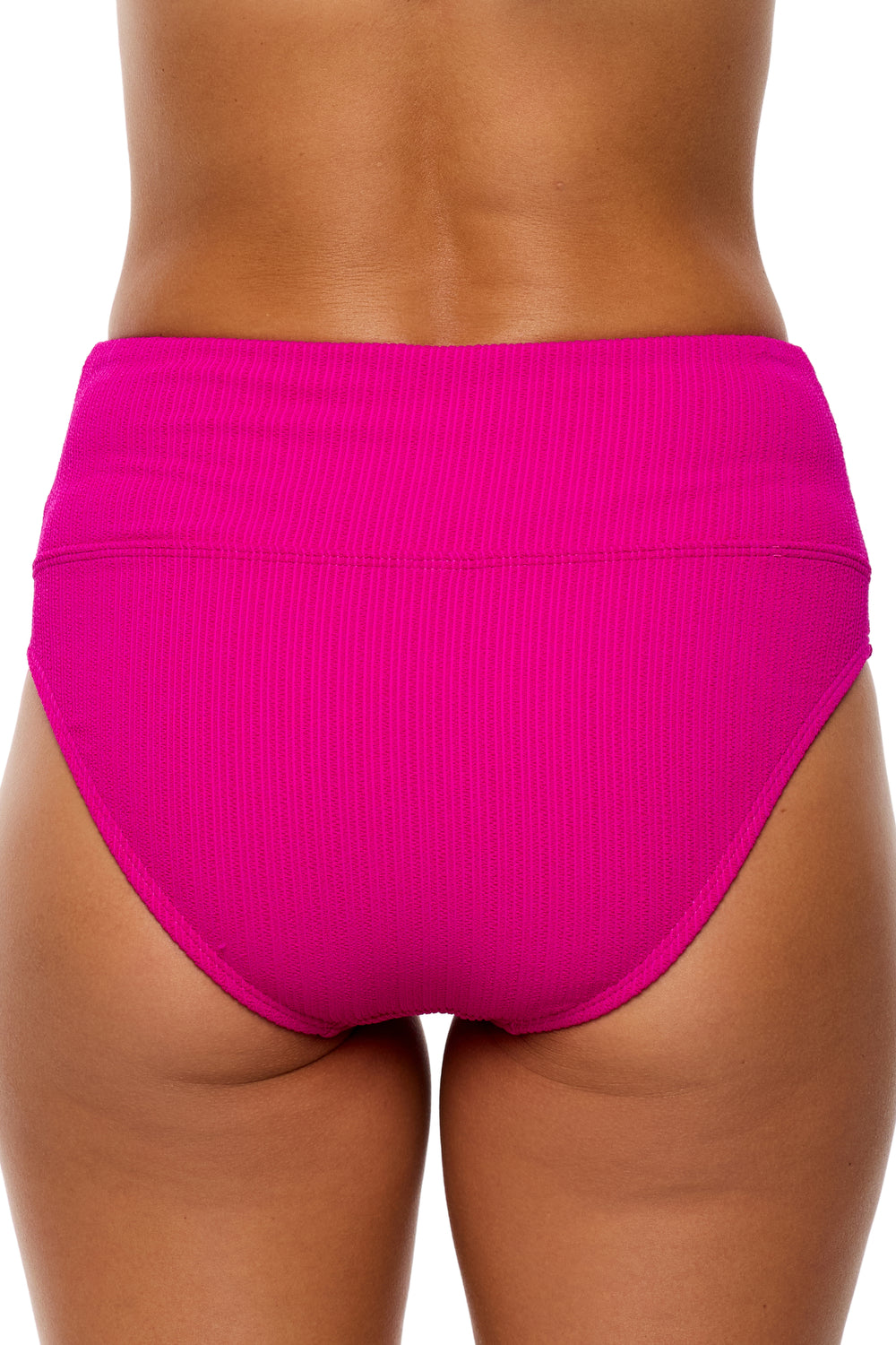 Mini Pucker Rib - Harmony High Waist Swim Bottom - Raspberry