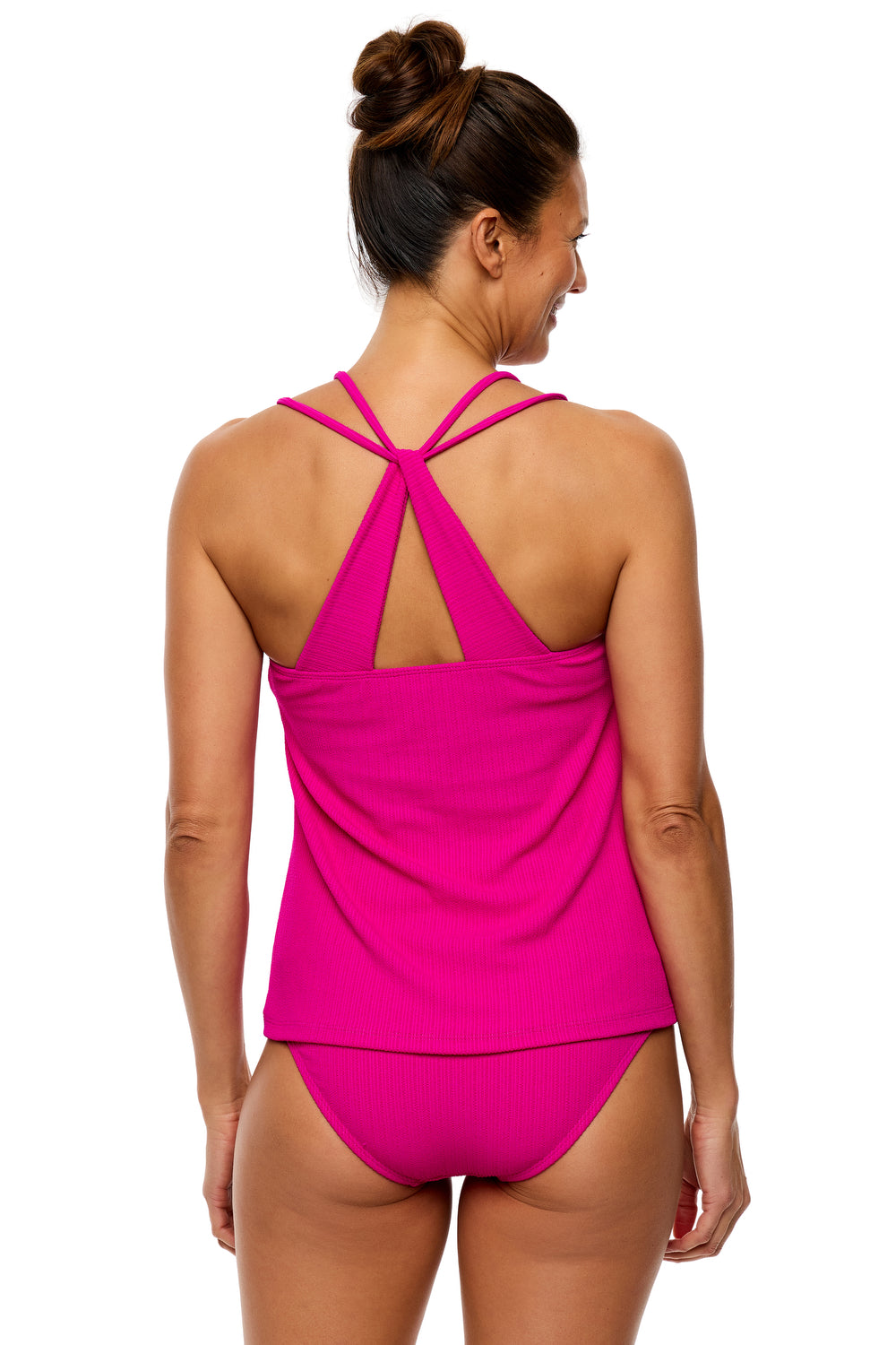 Mini Pucker Rib - Harmony High Waist Swim Bottom - Raspberry