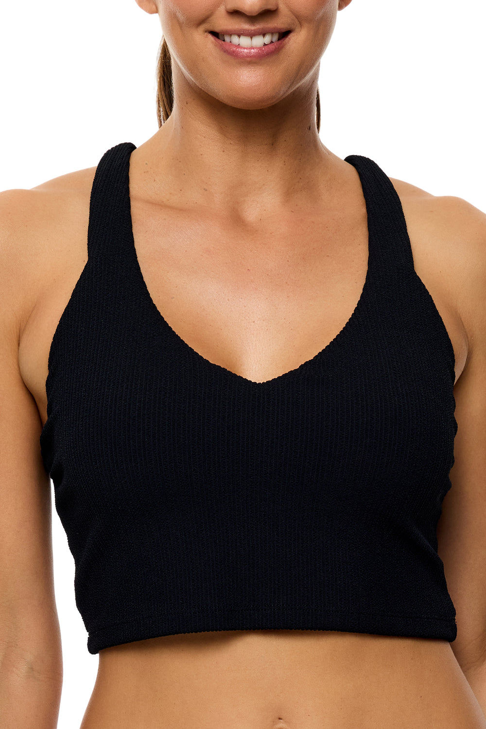 Mini Pucker Rib - Kinetic Crop Swim Top - Black