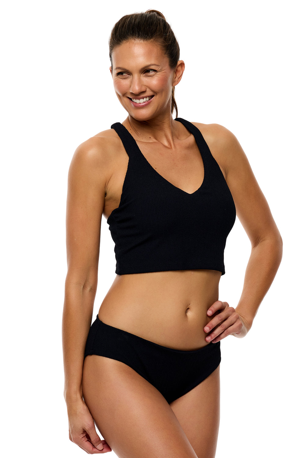 Mini Pucker Rib - Shoreside Midrise Retro Swim Bottom - Black
