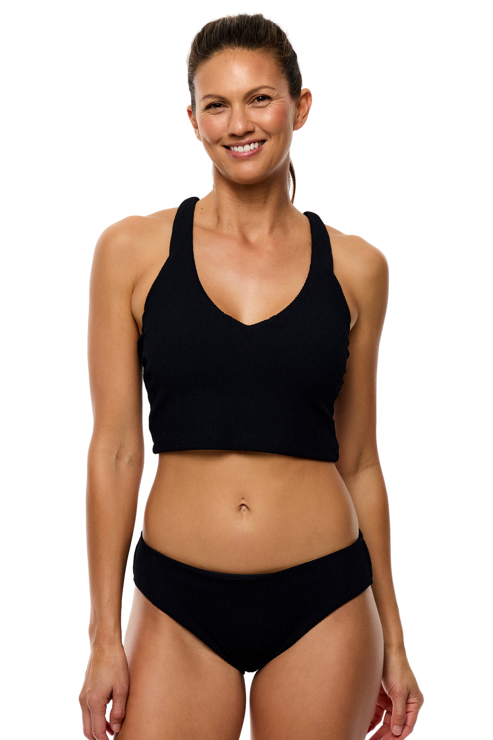 Mini Pucker Rib - Shoreside Midrise Retro Swim Bottom - Black