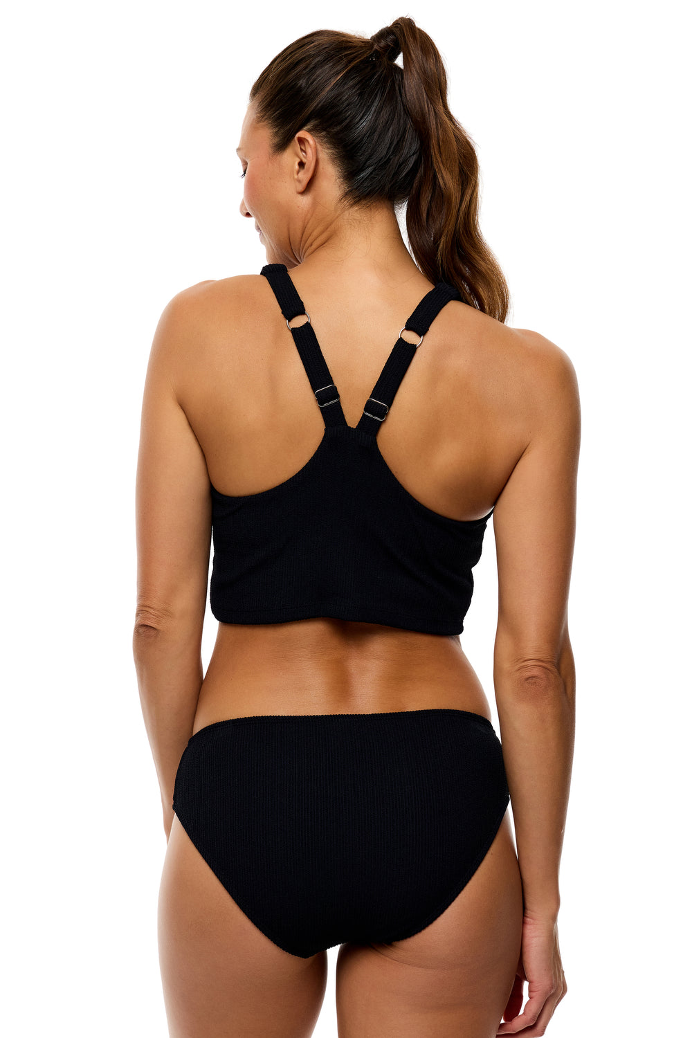 Mini Pucker Rib - Shoreside Midrise Retro Swim Bottom - Black