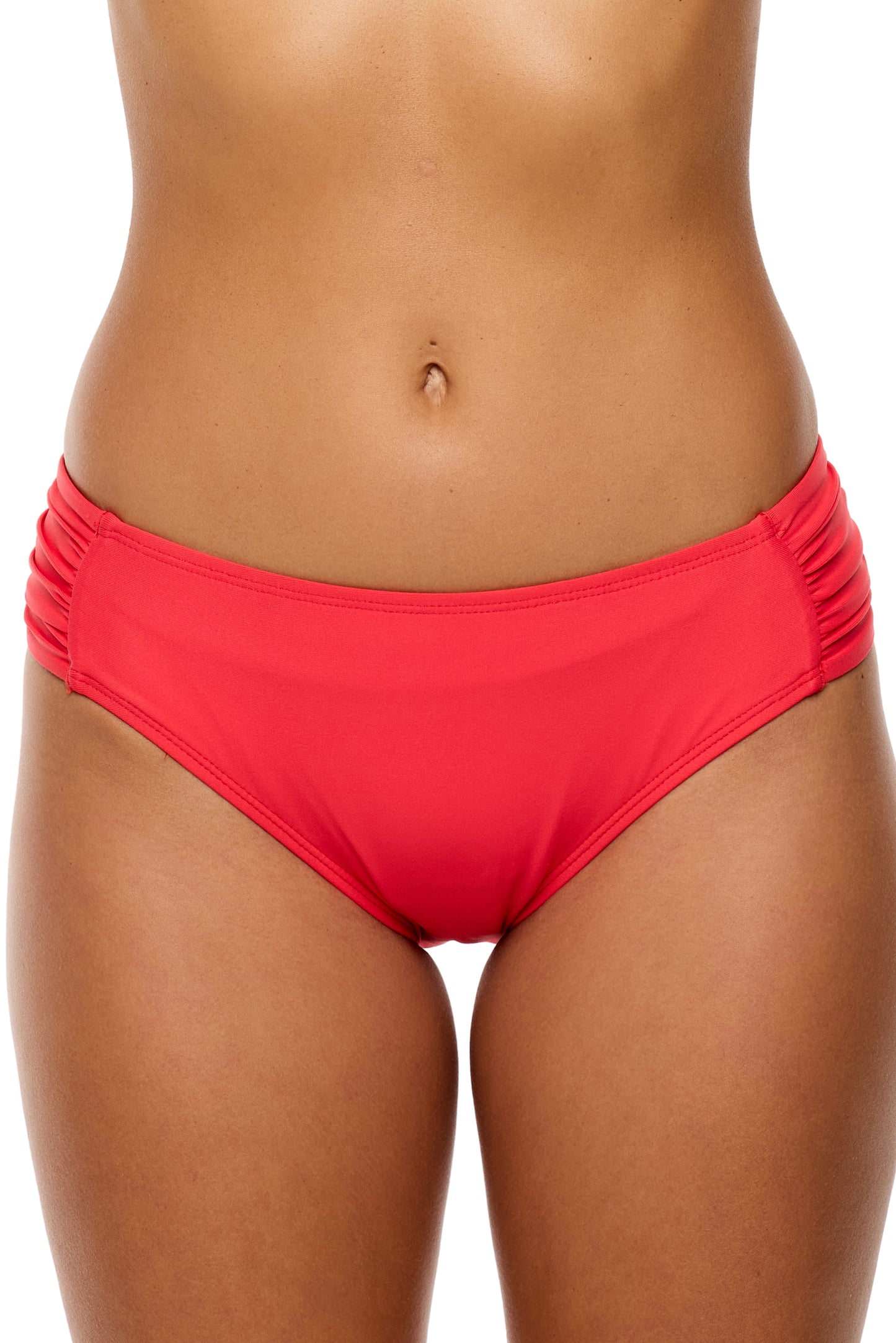 Good Karma - Chopra Midrise Tab Side Swim Bottom - Neo-Red