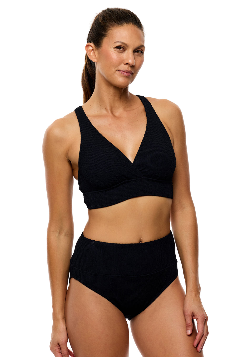 Mini Pucker Rib - 25 Min Swim Top - Black