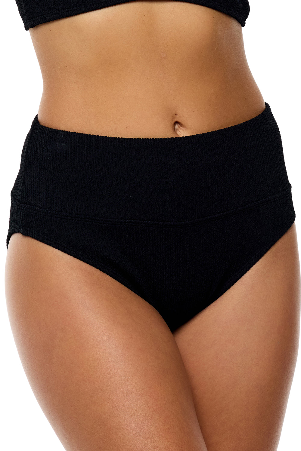 Mini Pucker Rib - Harmony High Waist Swim Bottom - Black