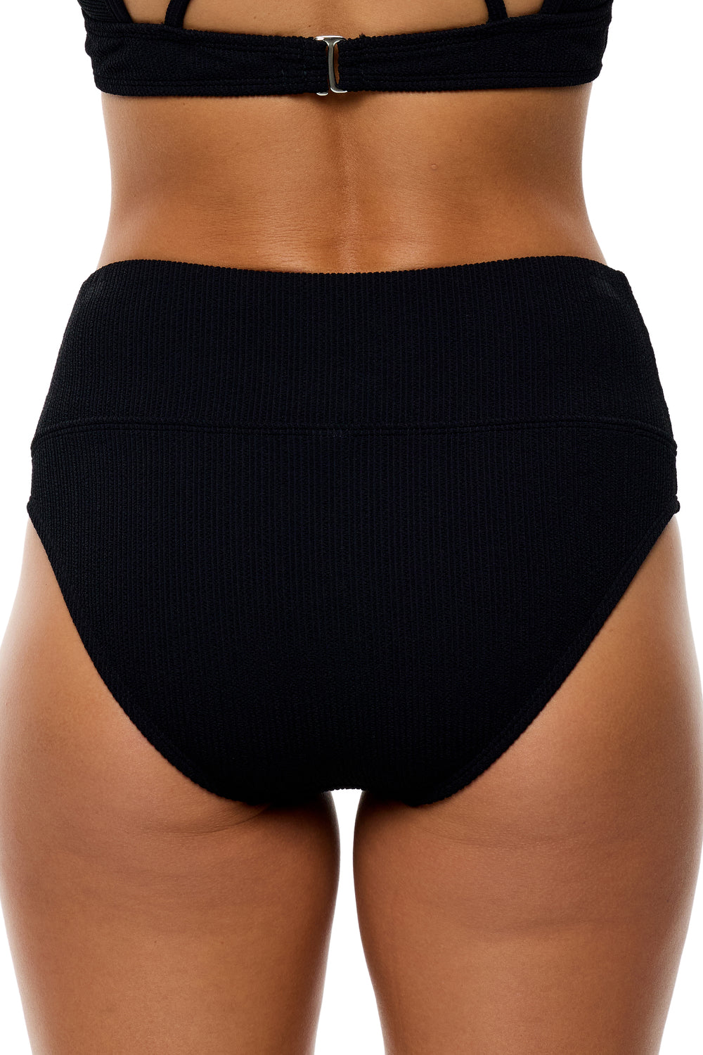 Mini Pucker Rib - Harmony High Waist Swim Bottom - Black