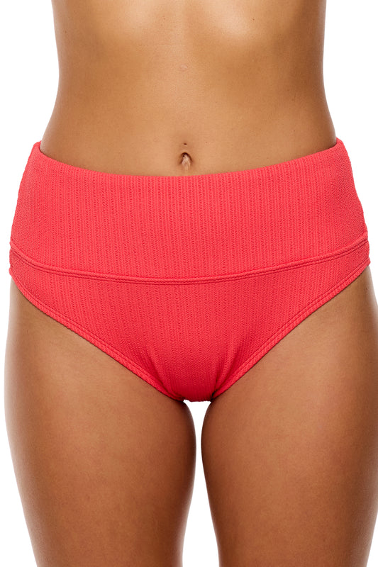 Mini Pucker Rib - Harmony High Waist Swim Bottom - Neo-Red