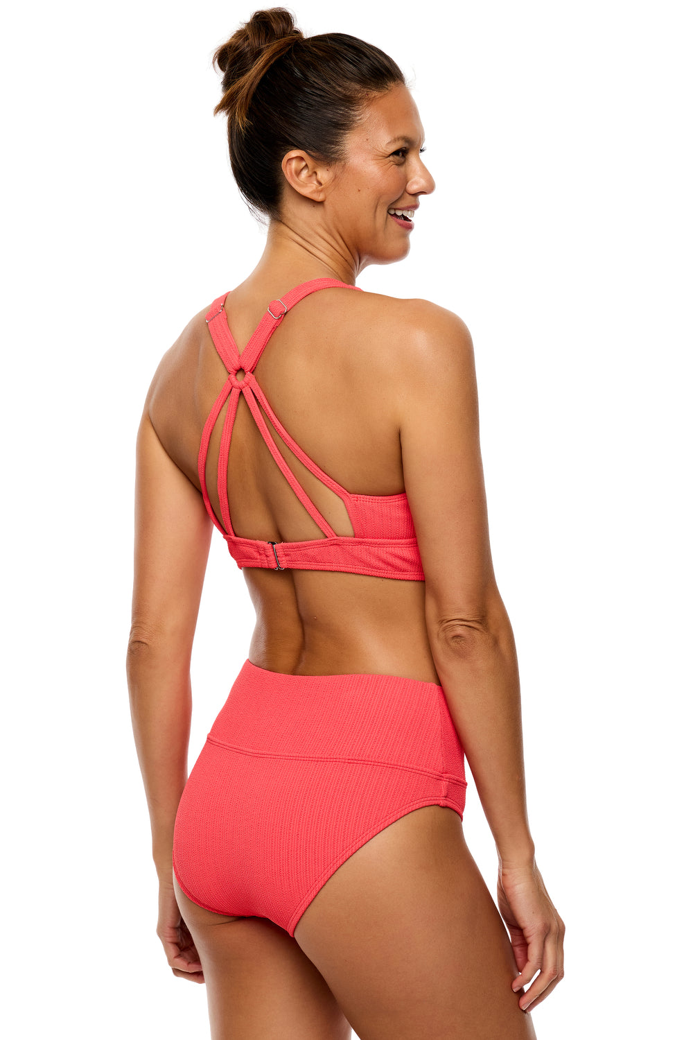 Mini Pucker Rib - Harmony High Waist Swim Bottom - Neo-Red
