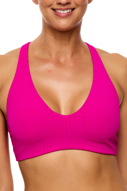 Mini Pucker Rib - Plunge Bikini Swim Top - Raspberry