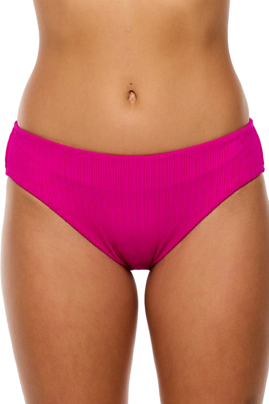 Mini Pucker Rib - Shoreside Midrise Retro Swim Bottom - Raspberry