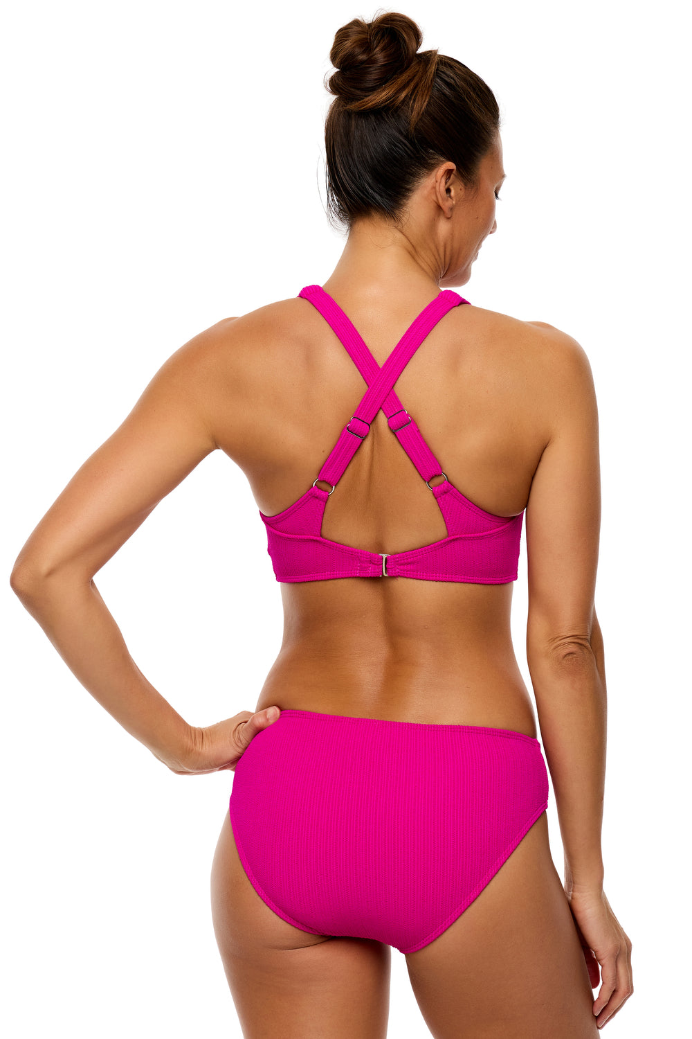 Mini Pucker Rib - Plunge Bikini Swim Top - Raspberry