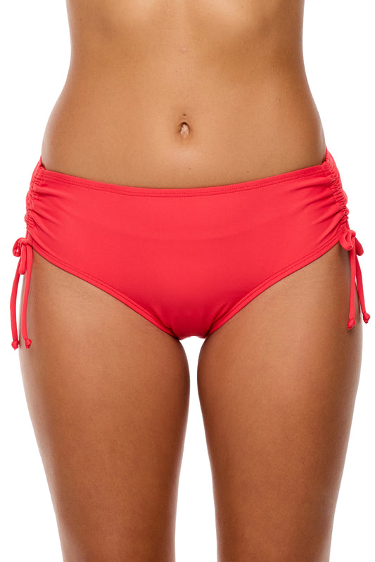 Good Karma - Destination Midrise Cinch Side Swim Bottom - Neo-Red