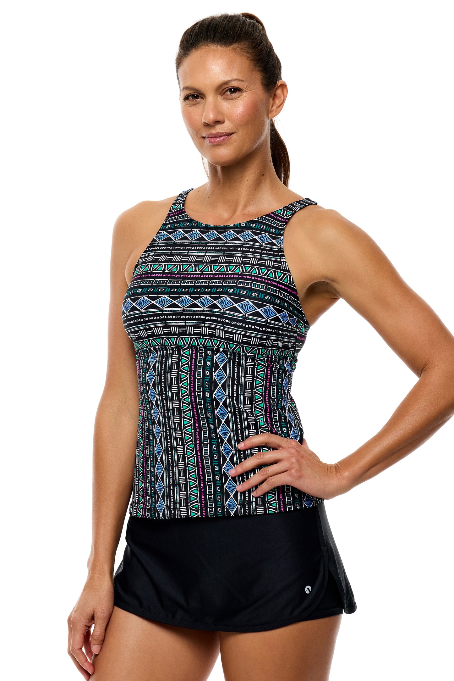 Tortuga Bay - Extend High Neck Tankini Swim Top - Black