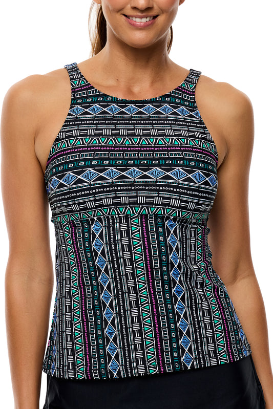 Tortuga Bay - Extend High Neck Tankini Swim Top - Black